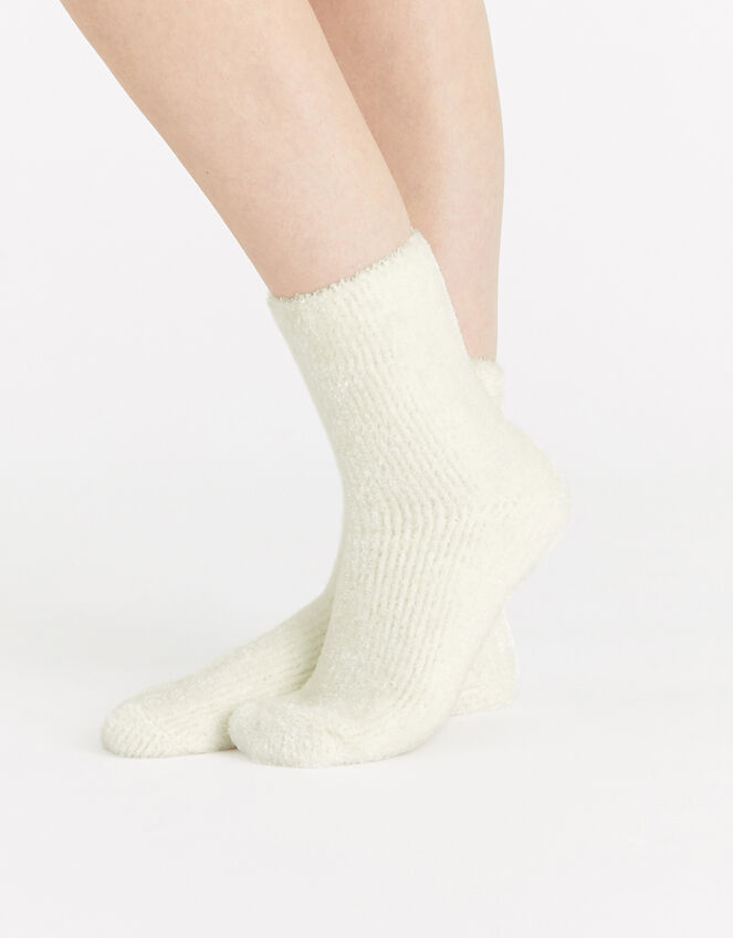 Fluffy Chenille Ankle Sock Twinset, Cream (CREAM), large