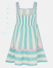 Girls Stripe Ric Rac Dress, Blue (TURQUOISE), large