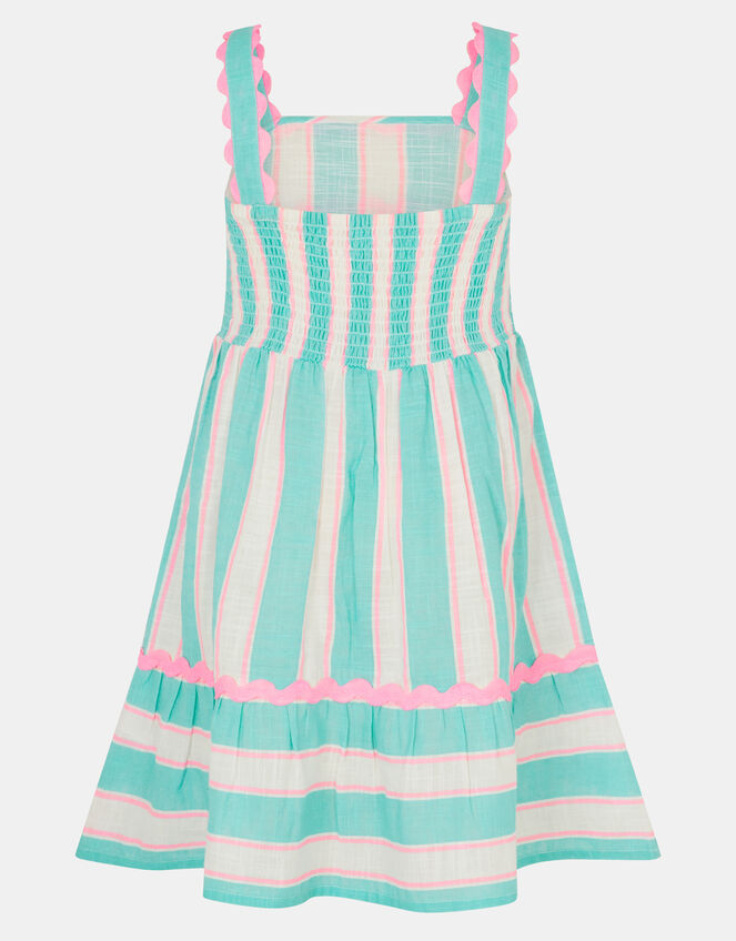 Girls Stripe Ric Rac Dress, Blue (TURQUOISE), large