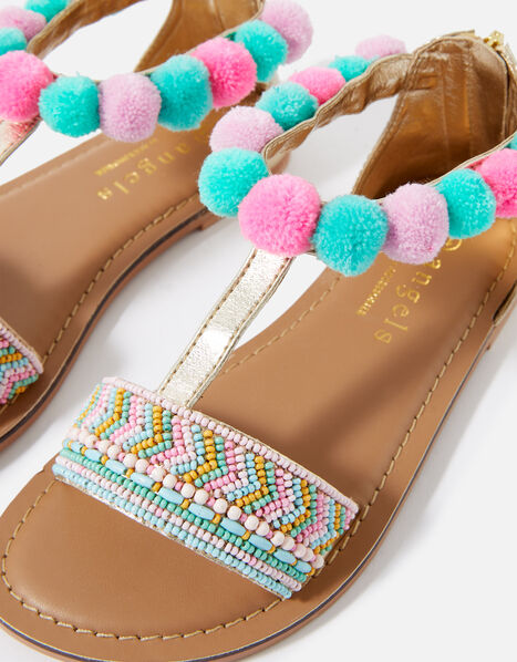 Girls Pom Embellished Sandals Multi, Multi (BRIGHTS-MULTI), large