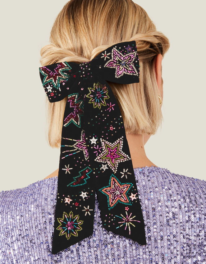 Large Beaded Star Hair Bow, , large