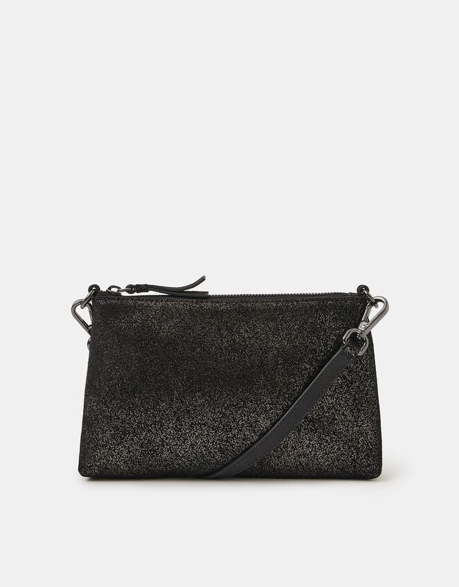 Metallic Leather Crossbody Bag, Black (BLACK), large