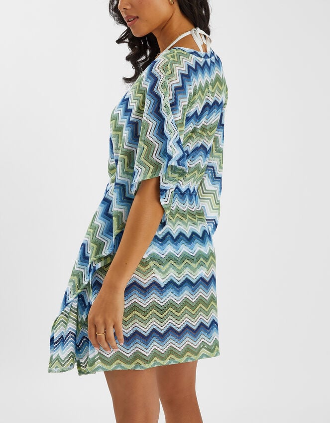 Zig Zag Crochet Mini Kaftan, Blue (BLUE), large