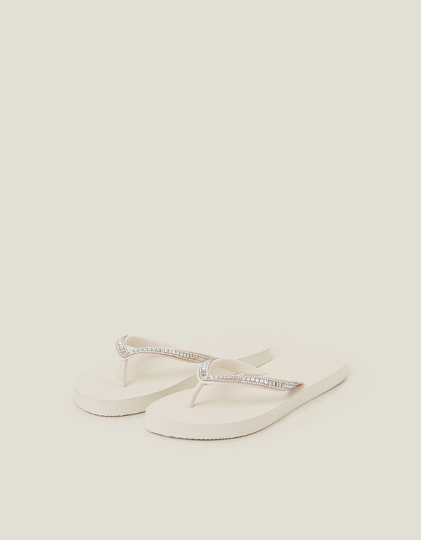 Crystal Embellished Flip Flops, Cream (CREAM), large
