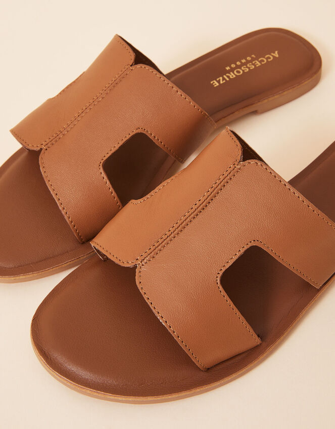 Leather Cut-Out Detail Sliders, Tan (TAN), large