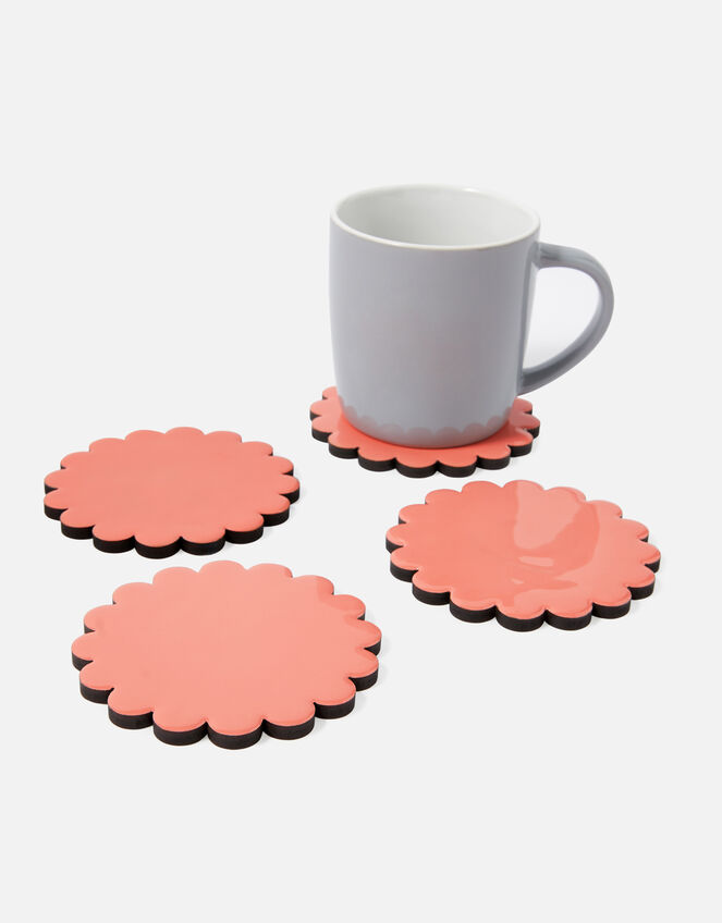 Natural Wood Coaster Set, Orange (CORAL), large