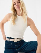 Marble Effect Buckle Belt, Cream (CREAM), large