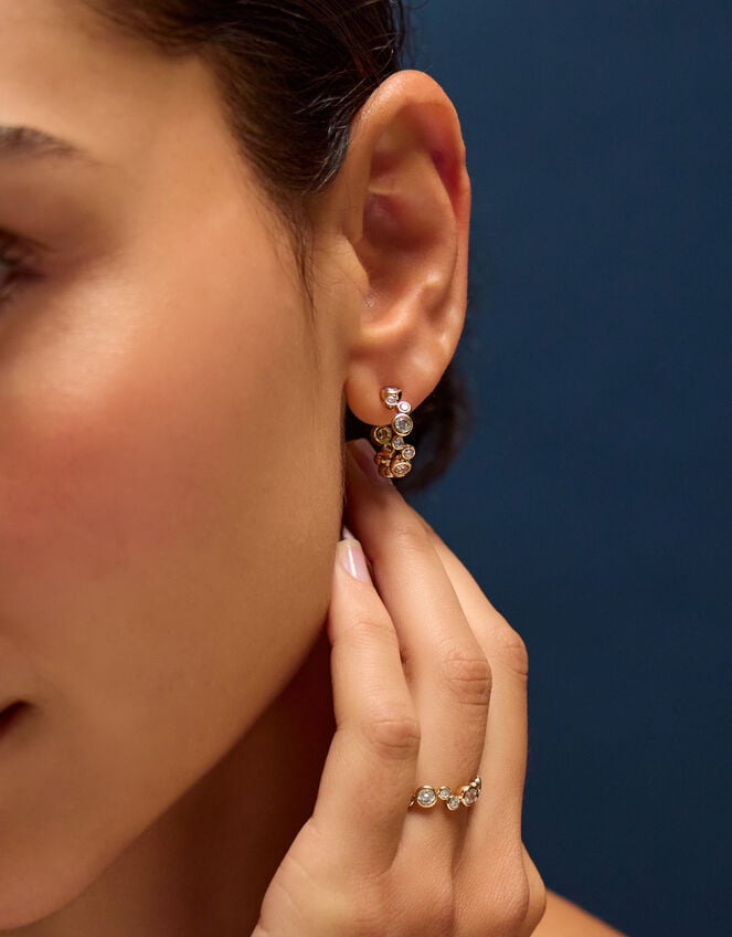 14ct Gold-Plated Cluster Hoop Earrings, , large