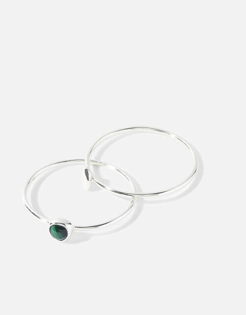 Recycled Sterling Silver Malachite Stacking Rings, Green (GREEN), large