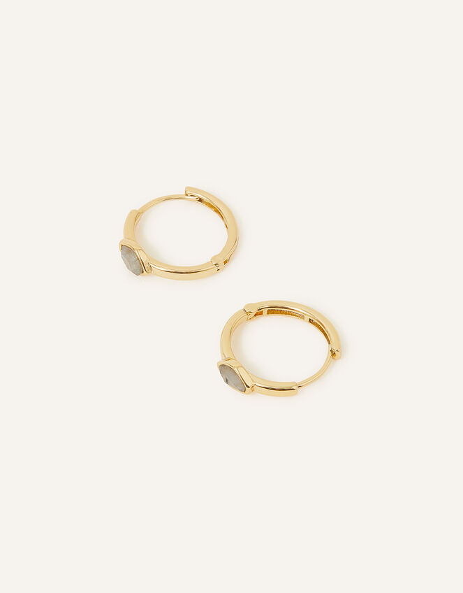 14ct Gold-Plated Front Facing Labradorite Huggie Hoops, , large