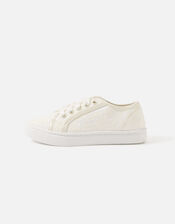 Girls Lace Glitter Trainers, Ivory (IVORY), large