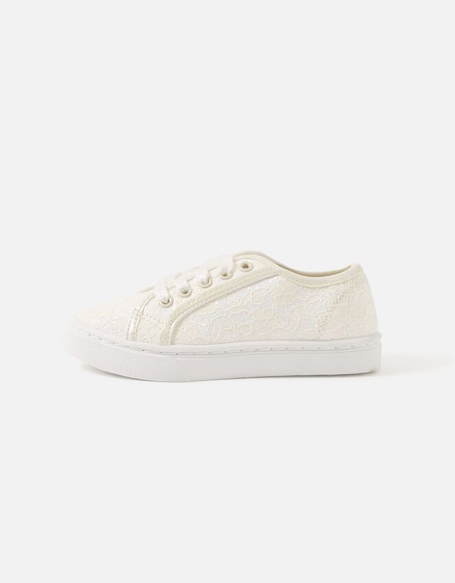 Girls Lace Glitter Trainers, Ivory (IVORY), large