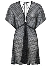 Sheer Shimmer Lace Kaftan, Black (BLACK), large