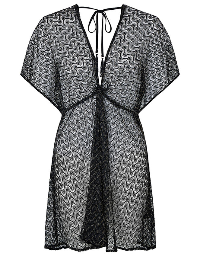 Sheer Shimmer Lace Kaftan, Black (BLACK), large