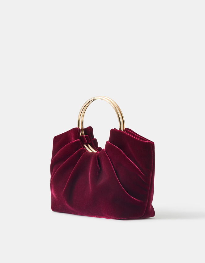 Ruched Ring Velvet Handheld Bag, , large