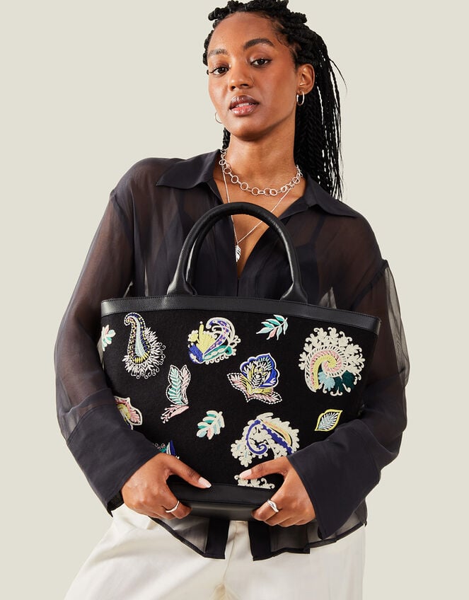 Embroidered Paisley Bag, , large