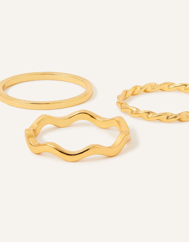 14ct Gold-Plated Slim Rings Set of Three, Gold (GOLD), large