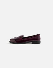Fringe Trim Loafers, Red (BURGUNDY), large