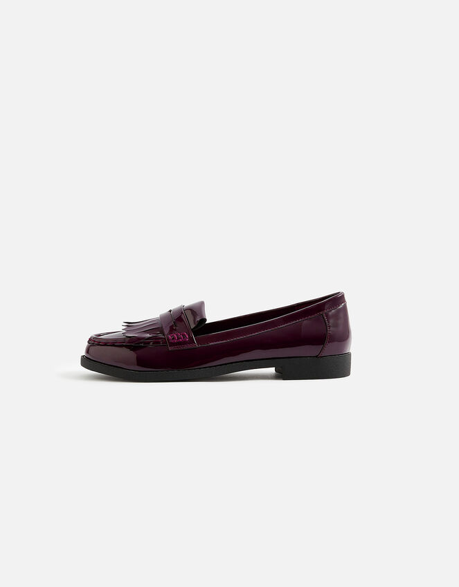 Fringe Trim Loafers, Red (BURGUNDY), large