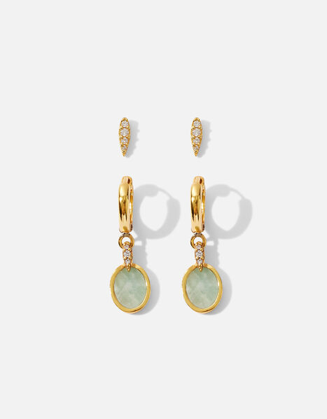 Gold-Plated Amazonite Earrings Set of Two, , large