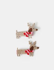 2-Pack Girls Christmas Sausage Dog Hair Clips, , large