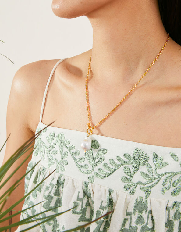 14ct Gold-Plated Baroque Pearl Rope Chain Necklace, , large