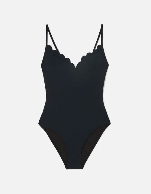 Scallop Trim Shaping Swimsuit, Black (BLACK), large
