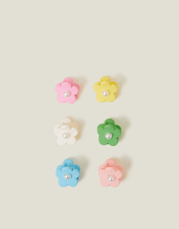 6-Pack Girls Mini Pearl Flower Claw Clips, , large