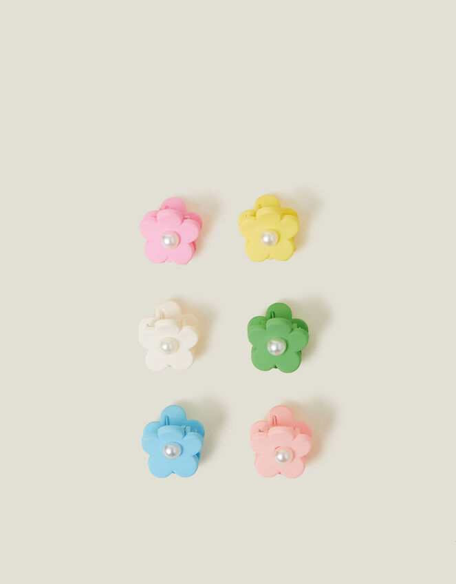 6-Pack Girls Mini Pearl Flower Claw Clips, , large