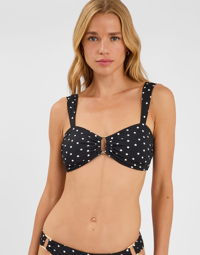 Polka Dot Bandeau Bikini Top, Black (BLACK WHITE), large