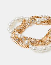 Twisted Diamanté Pearl Bracelet, , large