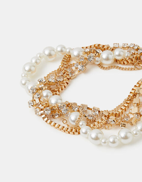 Twisted Diamanté Pearl Bracelet, , large
