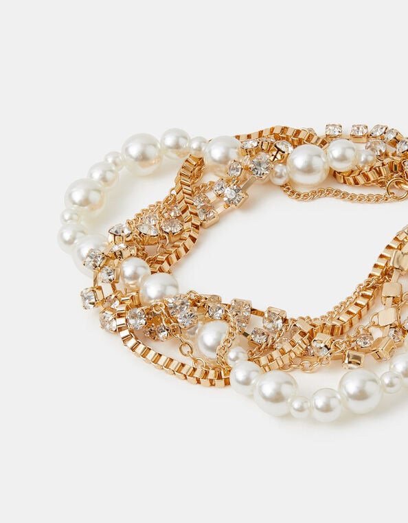 Twisted Diamanté Pearl Bracelet, , large