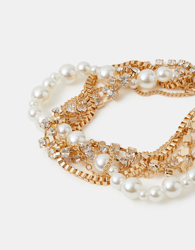 Twisted Diamanté Pearl Bracelet, , large