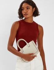 Mini Woven Faux Leather Handbag, Cream (CREAM), large