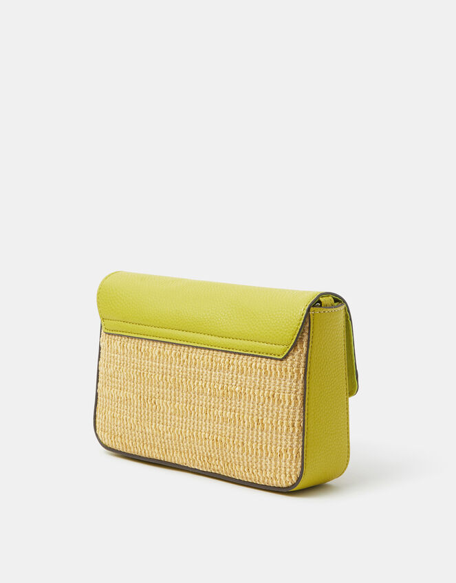 Twistlock Raffia Crossbody Bag, Green (LIME), large