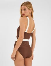 Contrast Textured Shaping Swimsuit, Brown (BROWN), large