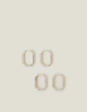 2-Pack Sterling Silver-Plated Rectangular Hoop Earrings, , large