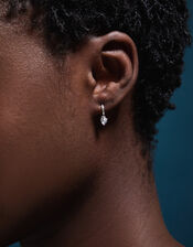 Sterling Silver Diamanté Heart Drop Hoop Earrings, , large