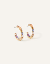Chunky Facet Bead and Gem Hoop Earrings, , large