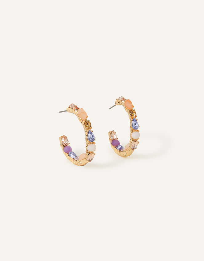 Chunky Facet Bead and Gem Hoop Earrings, , large
