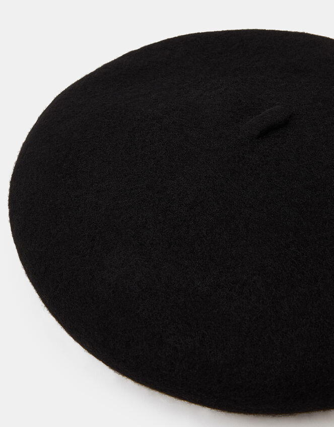 Plain Wool Beret, Black (BLACK), large