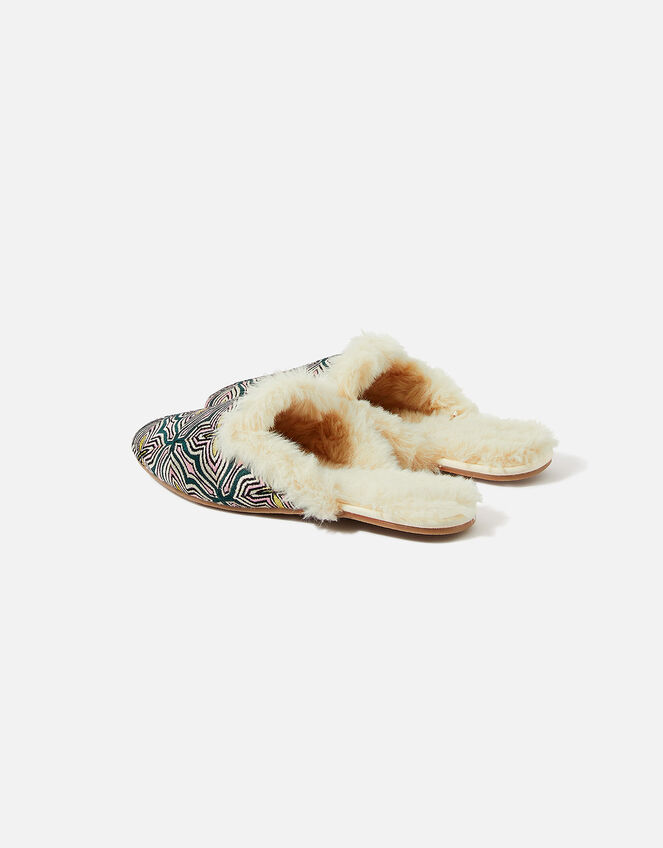 Embroidered Faux Fur Slippers, Multi (DARKS-MULTI), large