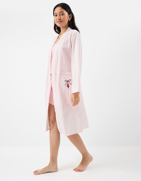 Stripe Embroidered Dressing Gown, Pink (PINK), large