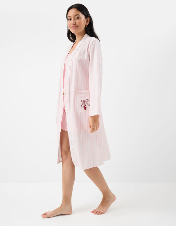 Stripe Embroidered Dressing Gown, Pink (PINK), large