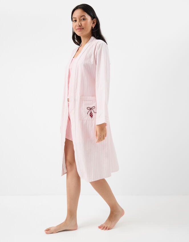Stripe Embroidered Dressing Gown, Pink (PINK), large