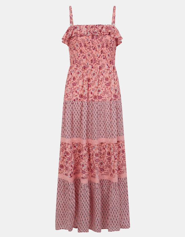 Mix Floral Print Smocked Maxi Dress, Pink (PINK), large