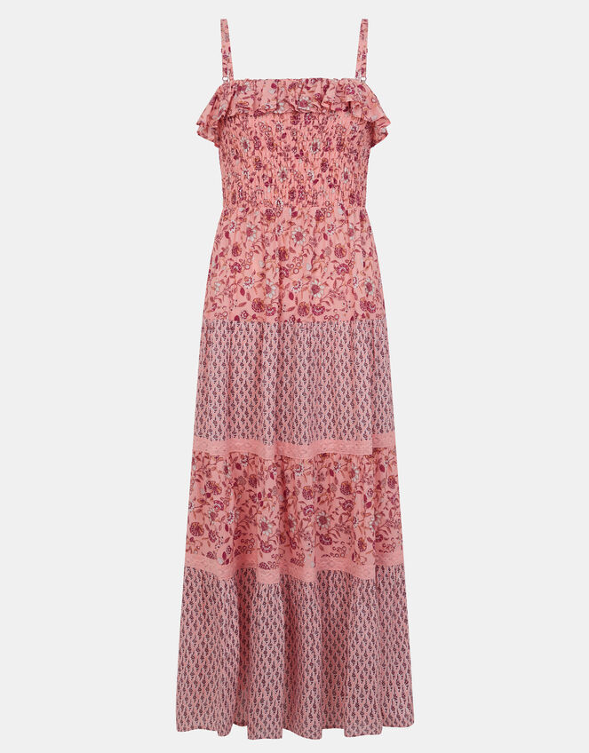 Mix Floral Print Smocked Maxi Dress, Pink (PINK), large