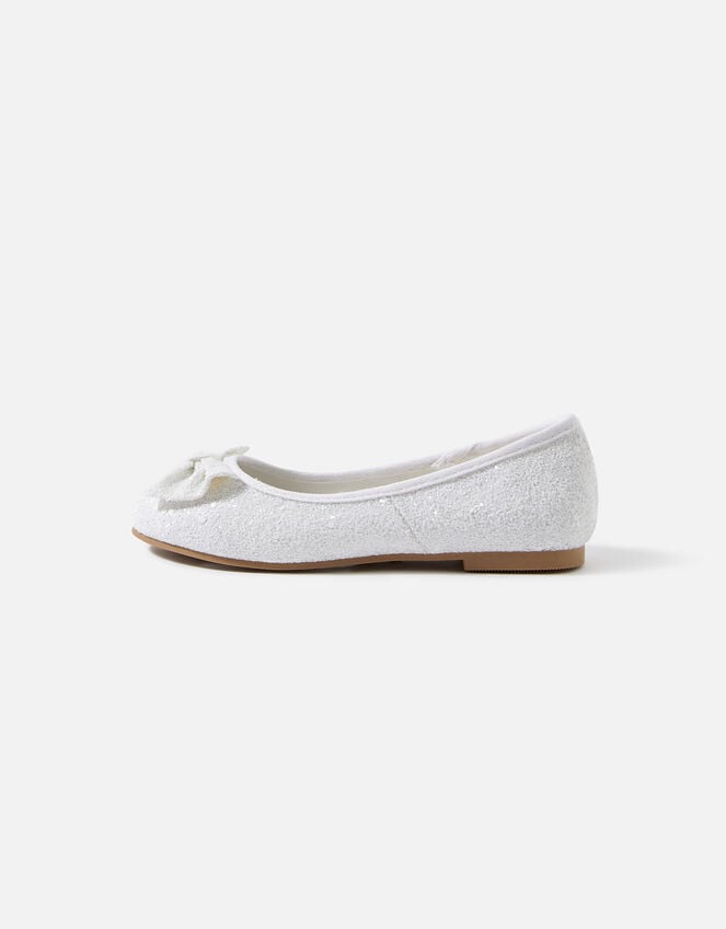 Girls Sparkle Bow Ballerina Flats, Ivory (IVORY), large