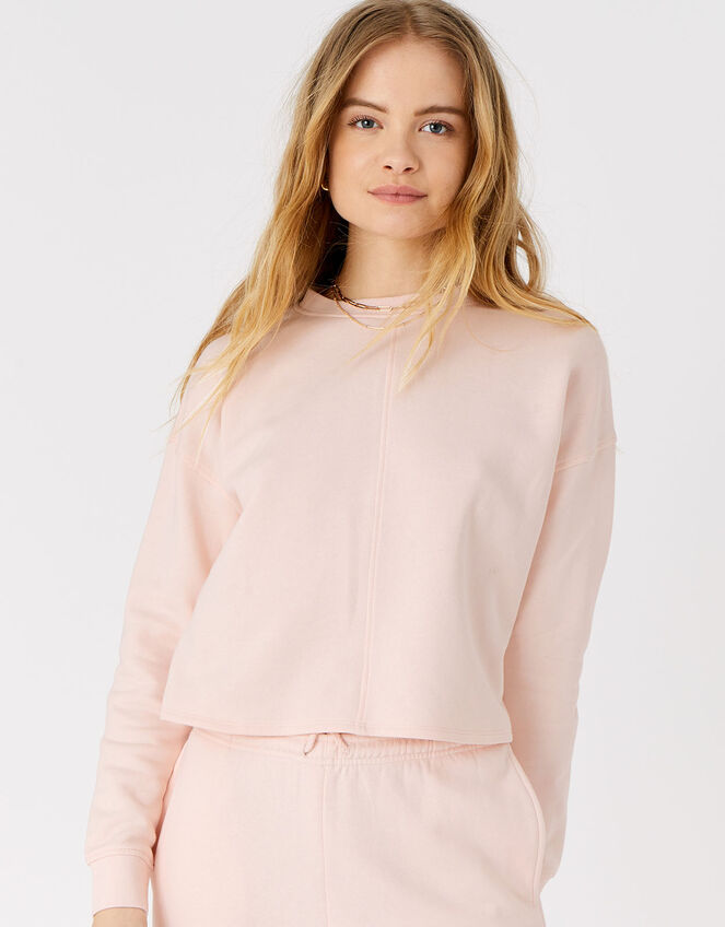 Lounge Sweat Cropped Sweatshirt in Organic Cotton, Pink (PALE PINK), large